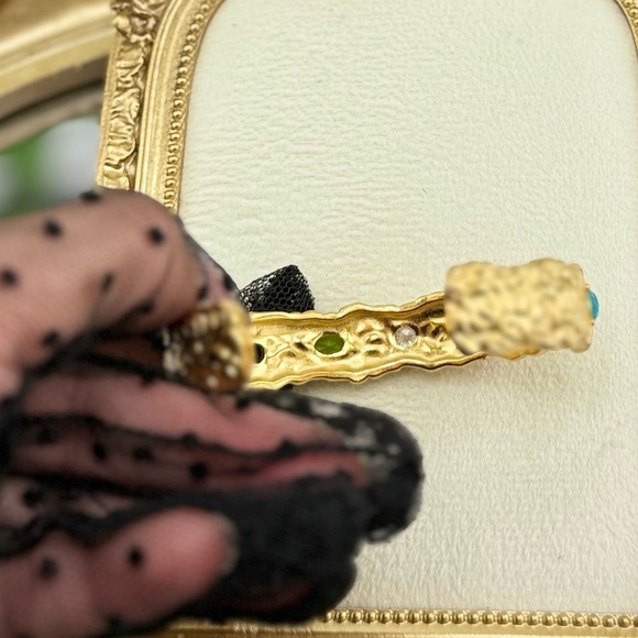 Colorful Gemstone Cuff Bracelet – 18K Gold Plated on Stainless Steel - Picture 9 of 10